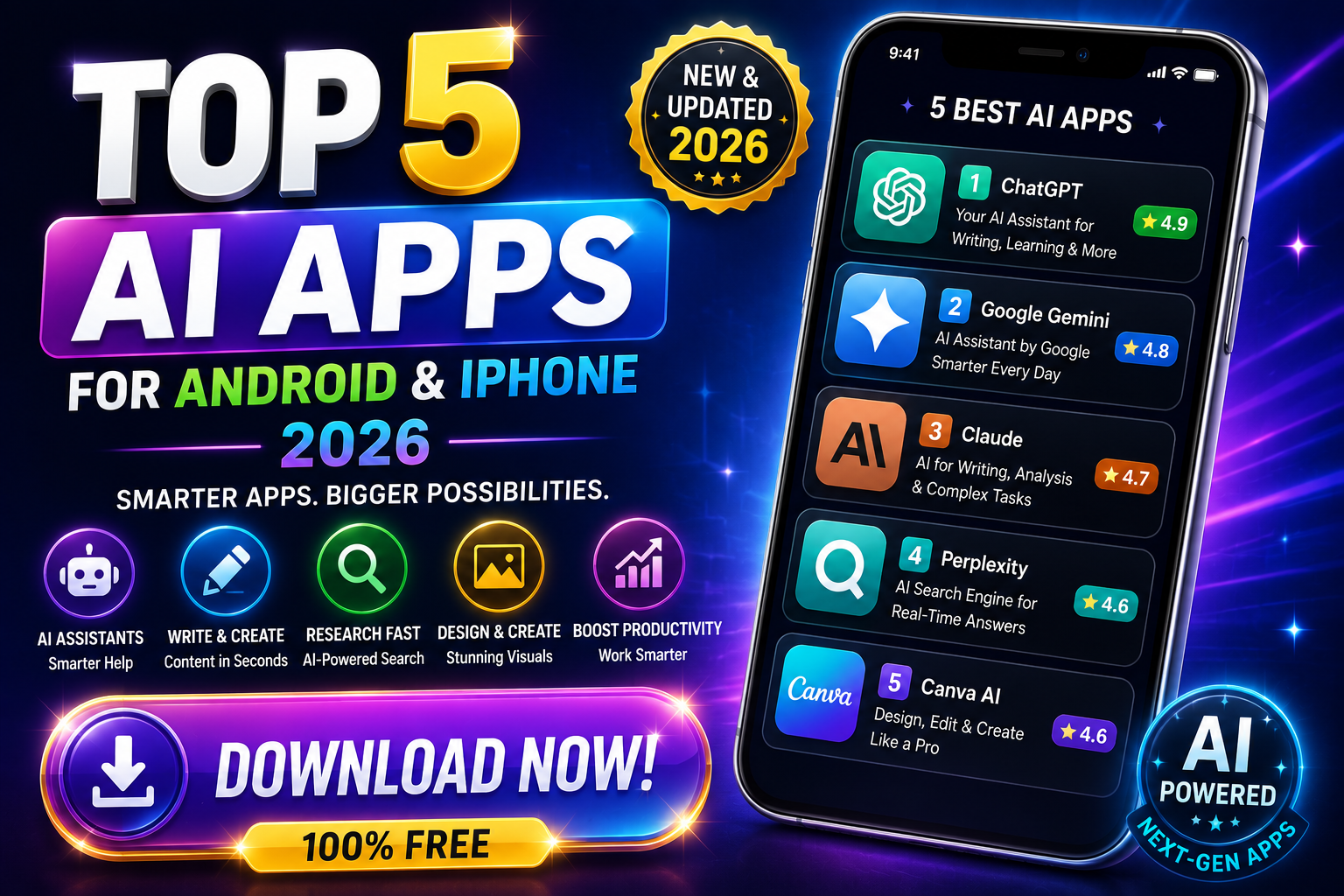 5 Best AI Apps for Android and iPhone in 2026: Free AI Tools You Need to Try