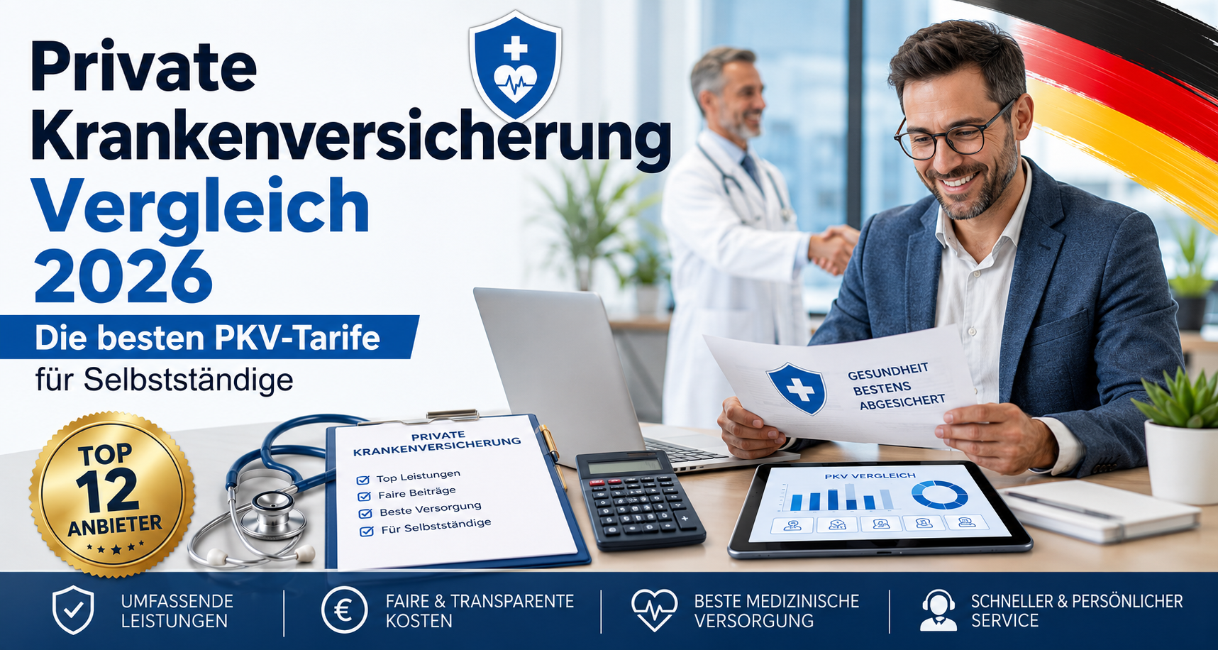 Private Krankenversicherung Vergleich für Selbstständige 2026: Die 12 besten Tarife, Kosten und Leistungen im Überblick
