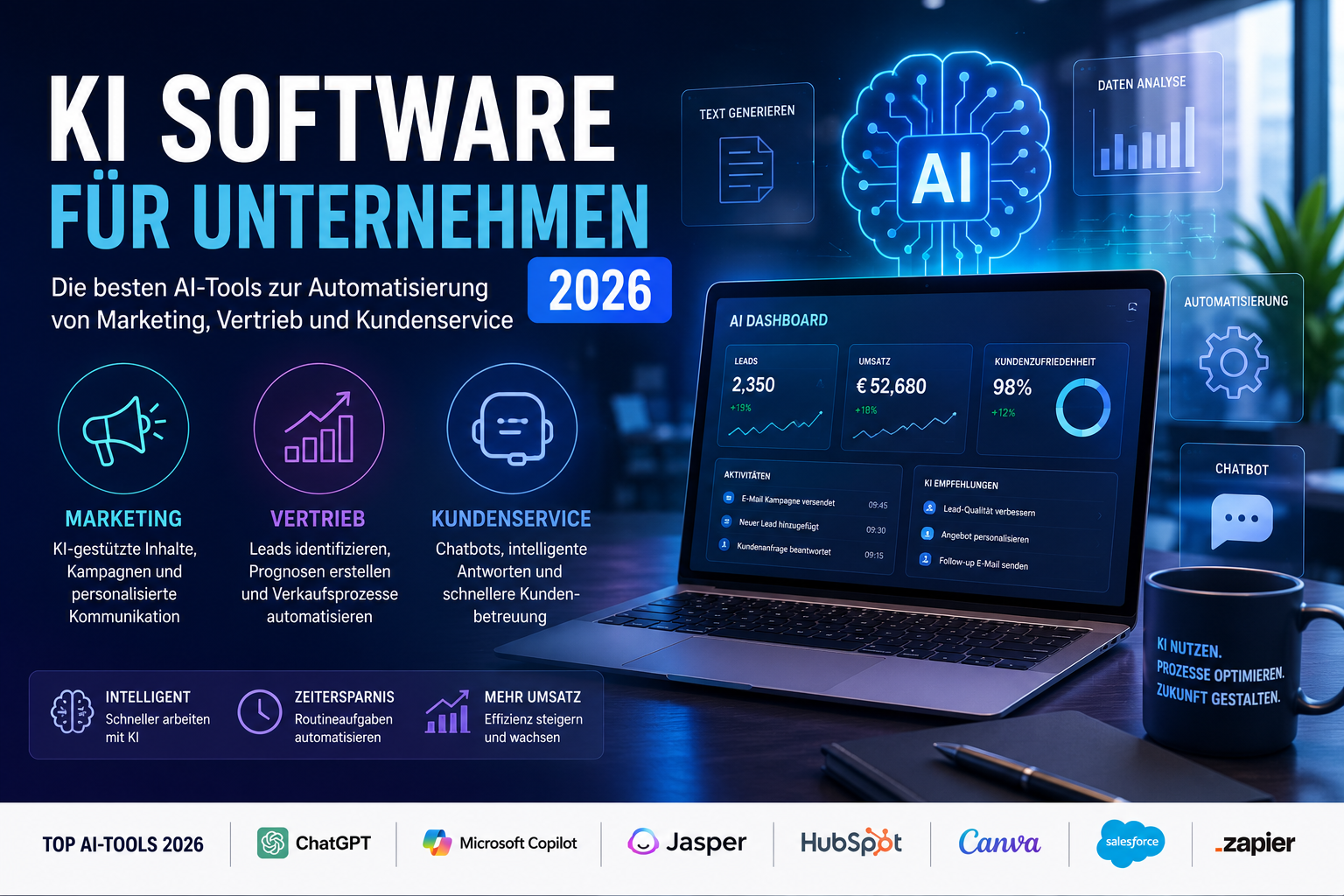 KI Software für Unternehmen 2026: Die besten AI-Tools zur Automatisierung von Marketing, Vertrieb und Kundenservice
